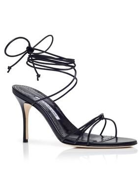 Manolo Blahnik Liami Black Leather Lace Up Heels Womens EU 38.5